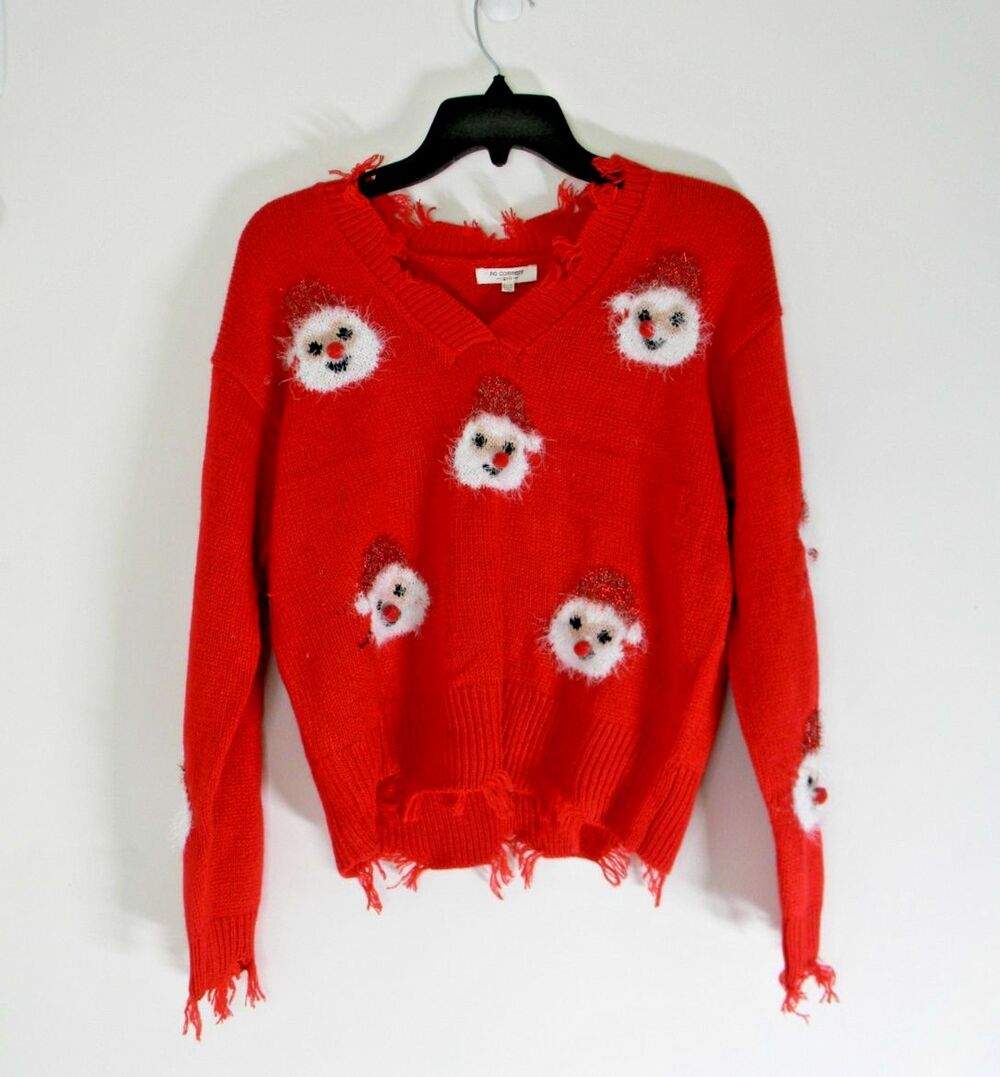 no comment Girls Red Christmas Sweater Size XL 16 Ugly Party 3D Distressed NWT